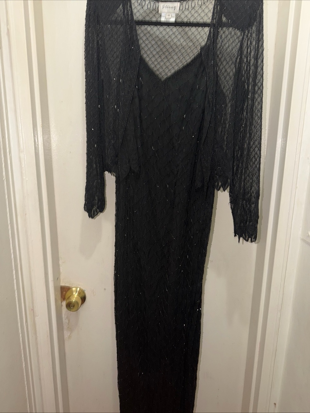 Stenay Black Sheer Mesh Overlay Evening Gown